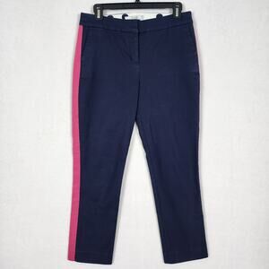 Boden Richmond Trouser Ankle Cropped Pant Navy Blue Pink Side Stripe Size 8
